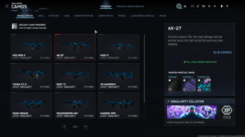 💥 BO7 💥 30x Singularity Camo💠 Prestige 1 ⭐ Level 55 🎖️ 450 Camos 🛠️ Handmade Legit ⚔️ All Guns Unlocked 👥 10 Ops 💻 Steam/Battle.net/PSN/Xbox